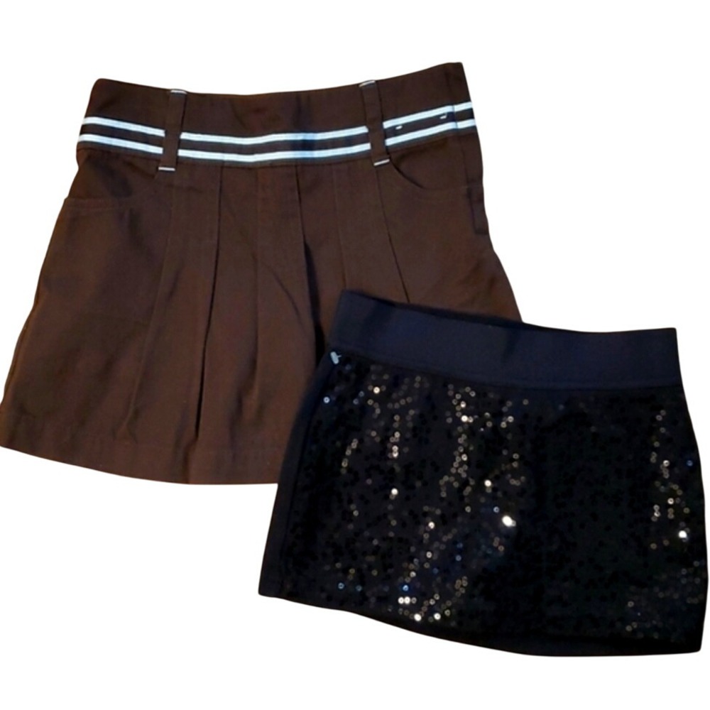 Justice Girls Black Sequin‎ Skirt and Gymboree Brown Pleated Skirt- 2 pack